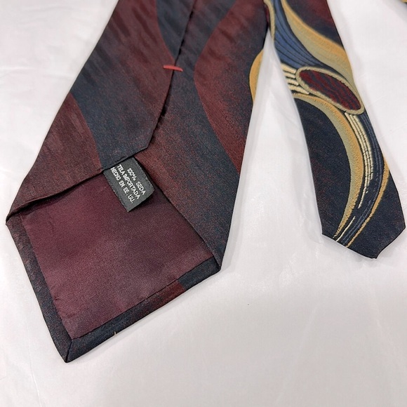 Conte di Milano - “Peacock Feather” Abstract Dark Red Silk Men’s Necktie ⭐️ EUC - Picture 6 of 7